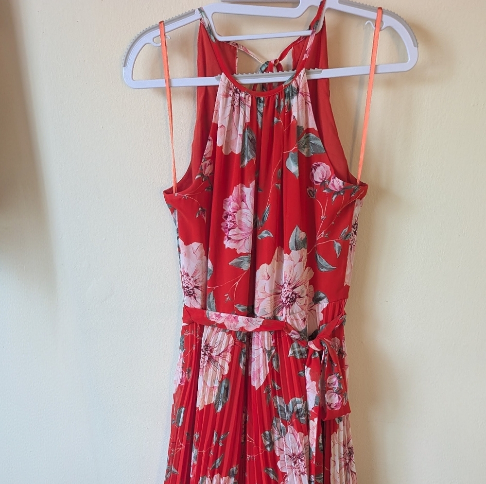 Chico's Eliza J boutique Red Floral Halter Maxi Dress size 4 - Picture 15 of 15